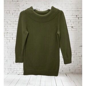 [TALBOTS] Cozy Knit Cowl Neck Green Thick Sweater 3/4 Sleeve Womens Medium